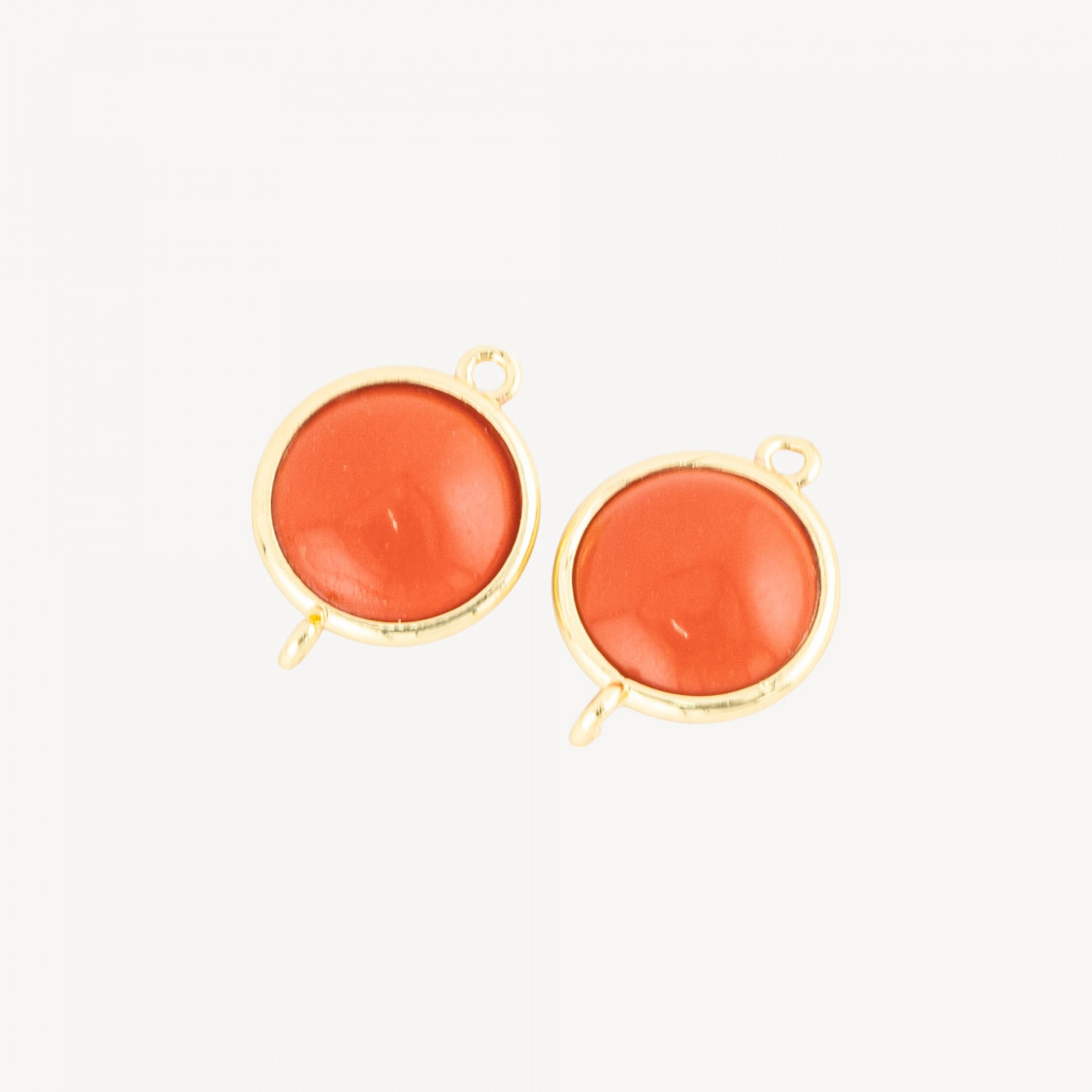 Connettore Componente Di Ottone Con Occhio Di Gatto Tondo Liscio 15mm Con 2 Anellini 10pz Dorato Pasta Di Corallo-LINKS LISCI E LUCENTI COLLEZIONE LUMINA | Worldofjewel.com