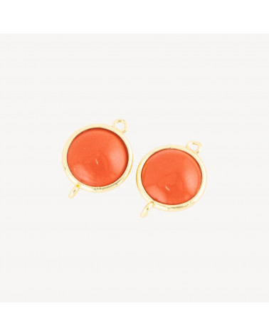 Connettore Componente Di Ottone Con Occhio Di Gatto Tondo Liscio 15mm Con 2 Anellini 10pz Dorato Pasta Di Corallo-LINKS LISCI E LUCENTI COLLEZIONE LUMINA | Worldofjewel.com
