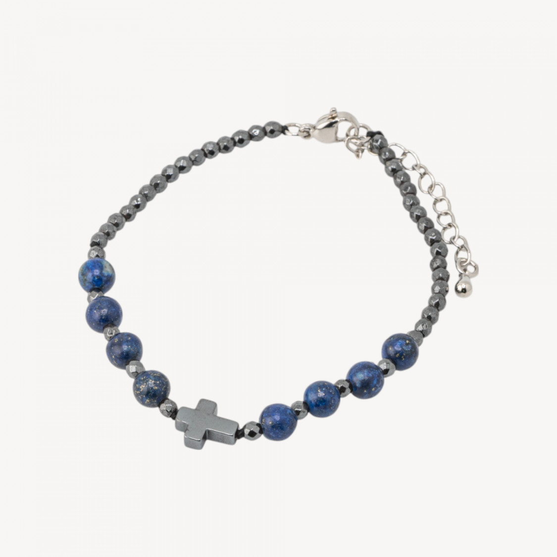 Bracelet en pierre naturelle de 6 mm avec croix et fermoir en bronze-PIERRES DURES | Worldofjewel.com