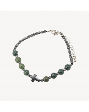 Bracciale Con Pietre Naturali da 6mm Con Croce Chiusura In Bronzo Agata Muschiata-BRACCIALI DI PIETRE DURE | Worldofjewel.com