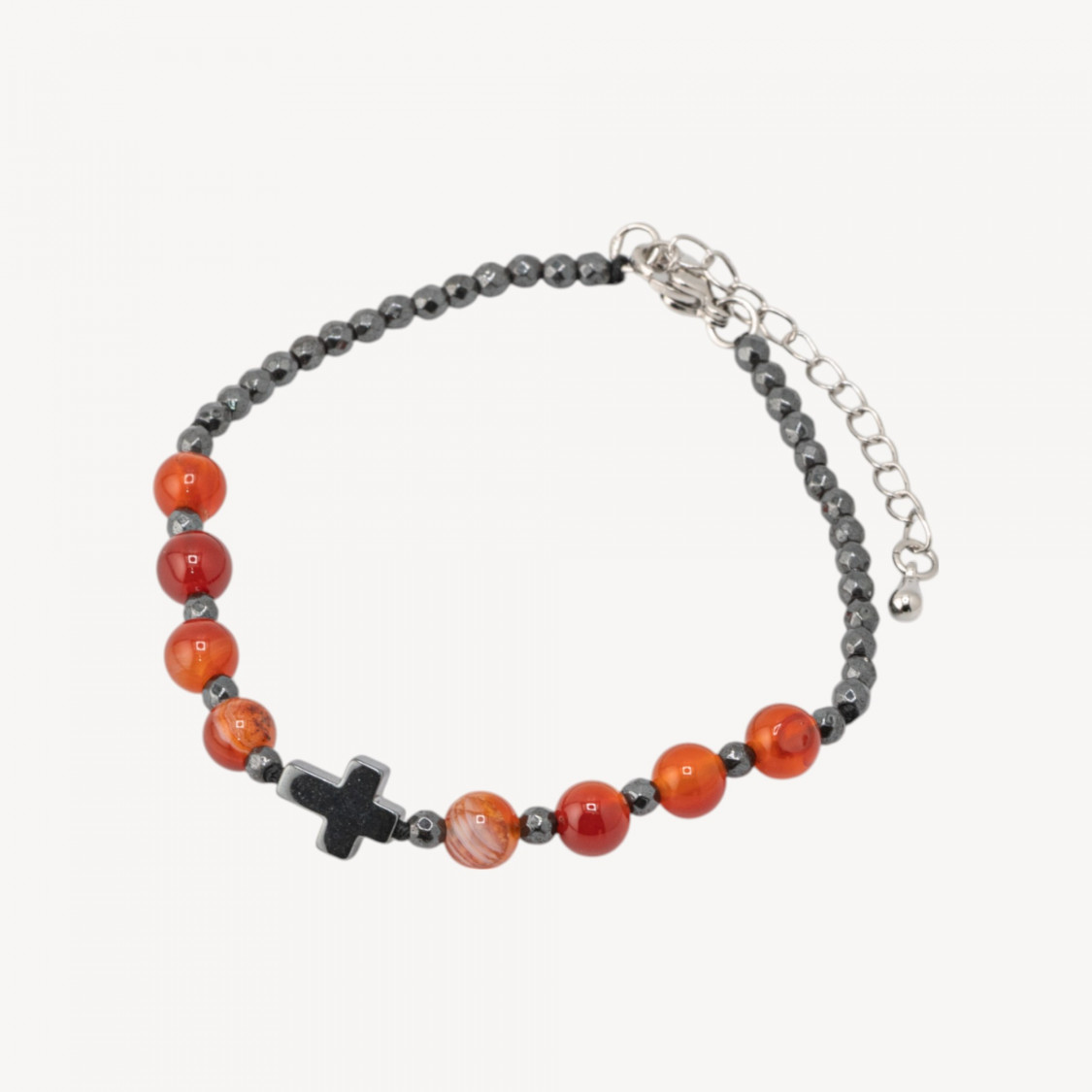Bracciale Con Pietre Naturali da 6mm Con Croce Chiusura In Bronzo Agata Rossa-BRACCIALI DI PIETRE DURE | Worldofjewel.com