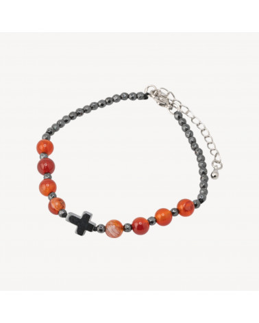 Bracciale Con Pietre Naturali da 6mm Con Croce Chiusura In Bronzo Agata Rossa-BRACCIALI DI PIETRE DURE | Worldofjewel.com