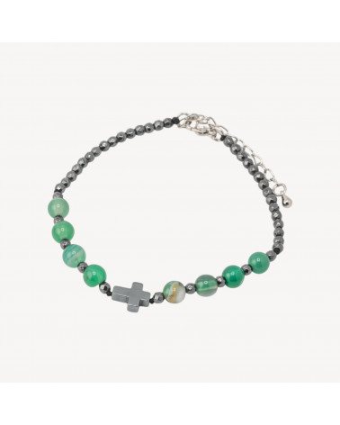 Bracciale Con Pietre Naturali da 6mm Con Croce Chiusura In Bronzo Agata Verde-BRACCIALI DI PIETRE DURE | Worldofjewel.com