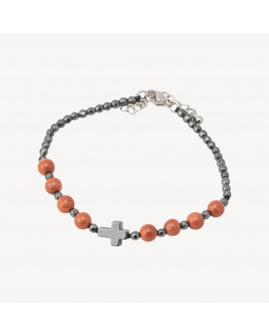 Bracciale Con Pietre Naturali da 6mm Con Croce Chiusura In Bronzo Gold Stone-BRACCIALI DI PIETRE DURE | Worldofjewel.com