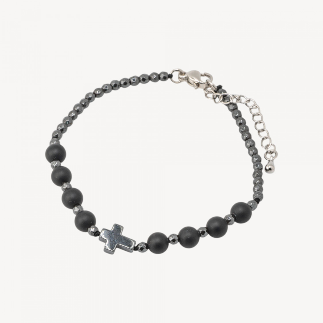 Bracciale Con Pietre Naturali da 6mm Con Croce Chiusura In Bronzo Onice-BRACCIALI DI PIETRE DURE | Worldofjewel.com