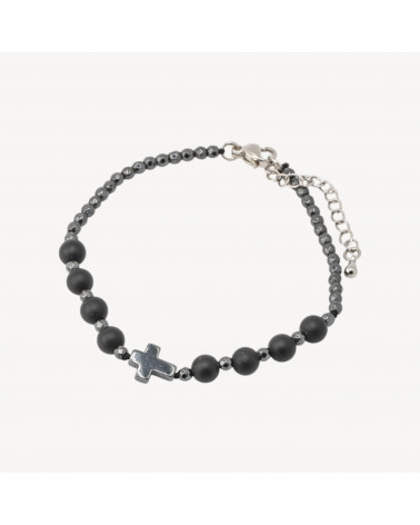 Bracciale Con Pietre Naturali da 6mm Con Croce Chiusura In Bronzo Onice-BRACCIALI DI PIETRE DURE | Worldofjewel.com