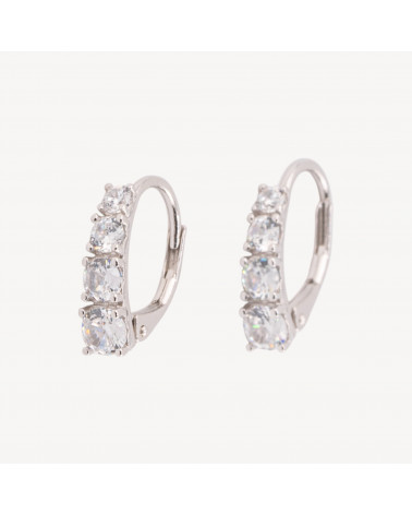Base Per Orecchini Di Argento 925 Con Monachella Chiusa e Zirconi 13x15,5mm 2 Paia Rodiato-925 Silber Ohrringbasen | Worldofjewel.com