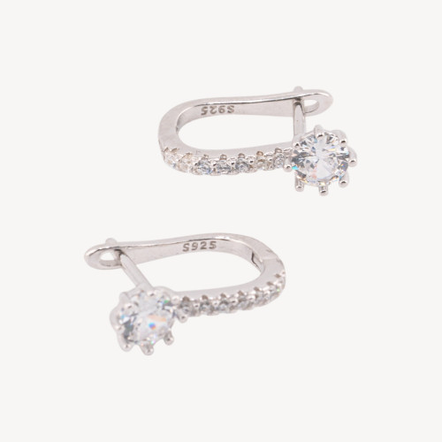 Cierres de pendientes de plata 925 con cierre de palanca y circonitas de 6 x 17 mm, 3 pares, chapados en rodio