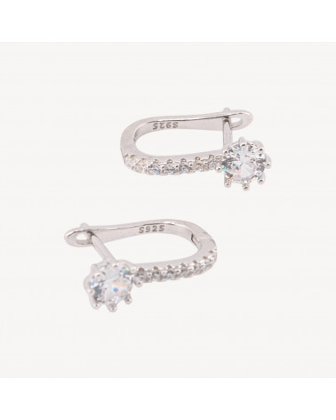Base Per Orecchini Di Argento 925 Con Monachella Chiusa e Zirconi 6x17mm 3 Paia Rodiato-925 Silber Ohrringbasen | Worldofjewel.com