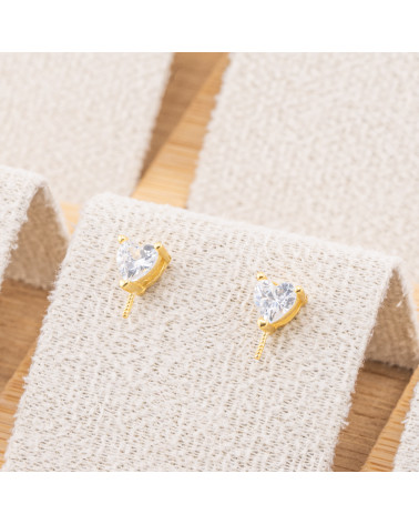 Base Per Orecchini In Argento 925 Punto Luce Cuore 6mm 5 Paia Dorato (Stoppino Non Incluso)-925 Silber Ohrringbasen | Worldofjewel.com