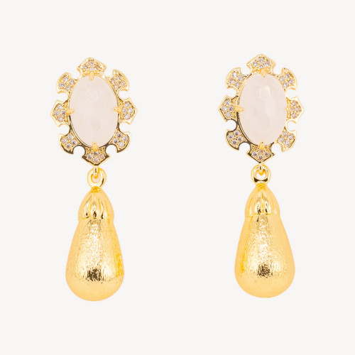 Boucles d'oreilles en bronze ornées de pierres précieuses et de gouttes de cristal de roche doré