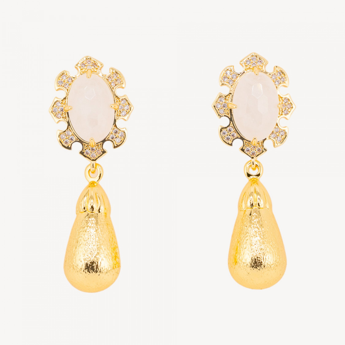 Orecchini Bijoux In Bronzo Con Pietre Dure Incastonate E Gocce Dorate Cristallo Di Rocca-ORECCHINI MADE WITH STYLE | Worldofjewel.com