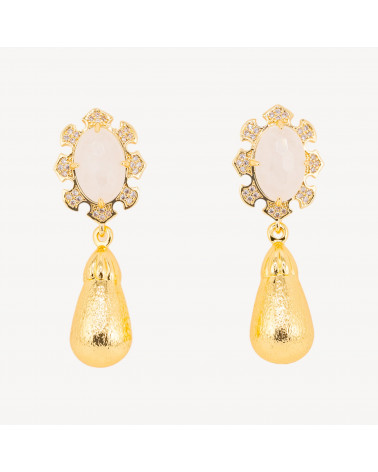 Orecchini Bijoux In Bronzo Con Pietre Dure Incastonate E Gocce Dorate Cristallo Di Rocca-ORECCHINI MADE WITH STYLE | Worldofjewel.com