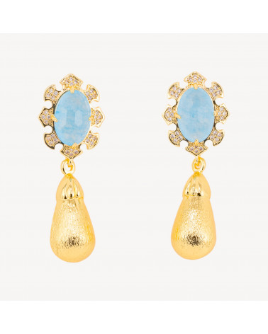 Orecchini Bijoux In Bronzo Con Pietre Dure Incastonate E Gocce Dorate Giada Celeste-ORECCHINI MADE WITH STYLE | Worldofjewel.com