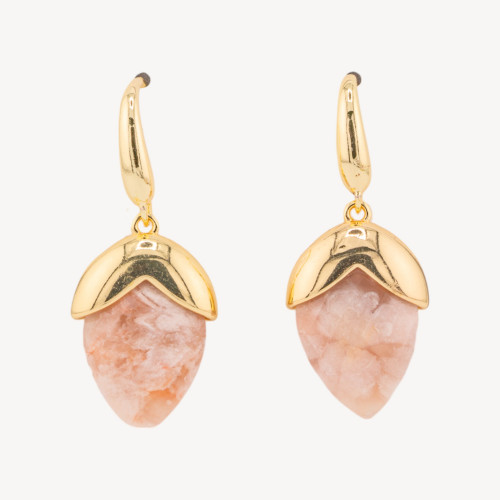 Pendientes de bronce con cierre de palanca y piedras preciosas facetadas en forma de gota, 18 x 45 mm, chapados en oro, de ágata