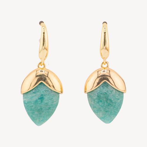Pendientes de bronce con cierre de palanca y piedras preciosas facetadas en forma de gota de amazonita bañada en oro de 18 x 45 