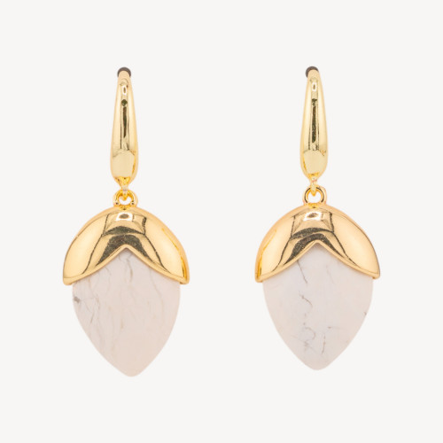 Pendientes de bronce con cierre de palanca y piedras preciosas facetadas en forma de gota, 18 x 45 mm, aulita bañada en oro.