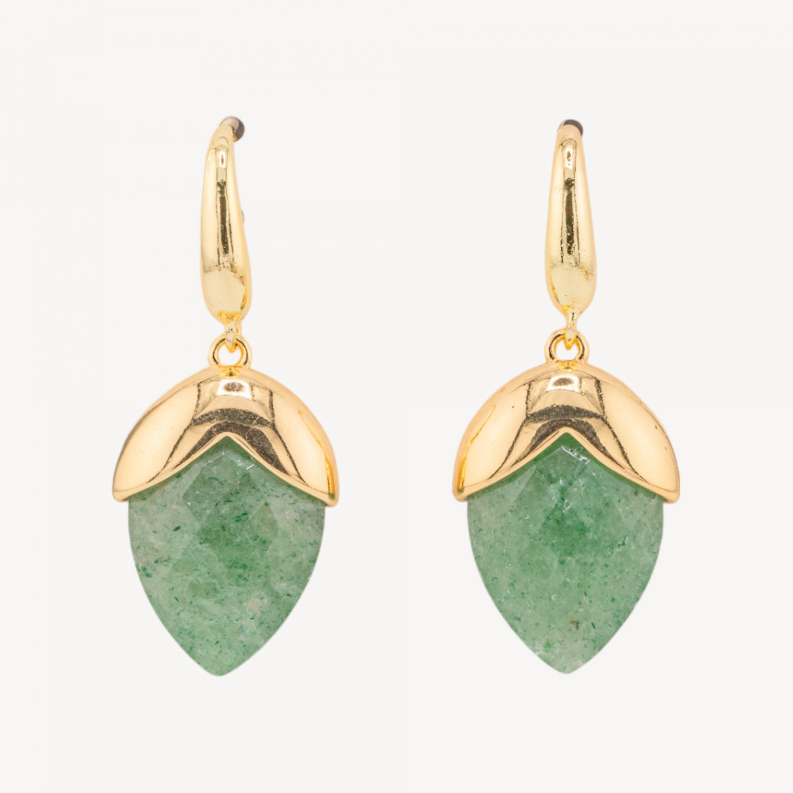 Orecchini A Monachella Di Bronzo Con Pietre Dure Sfaccettate Forma Goccia 18x45mm Dorato Avventurina Verde-ORECCHINI MADE WITH STYLE | Worldofjewel.com