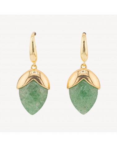 Orecchini A Monachella Di Bronzo Con Pietre Dure Sfaccettate Forma Goccia 18x45mm Dorato Avventurina Verde-ORECCHINI MADE WITH STYLE | Worldofjewel.com