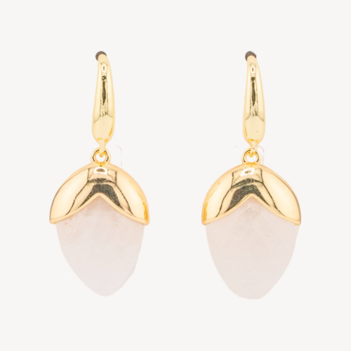 Bronze Leverback Earrings with Faceted Gemstones, Drop Shape, 18x45mm, White Gold Plated