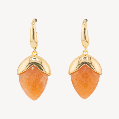 Bronze Leverback Earrings with Faceted Drop-Shaped Gemstones 18x45mm Gold-Plated Eosite