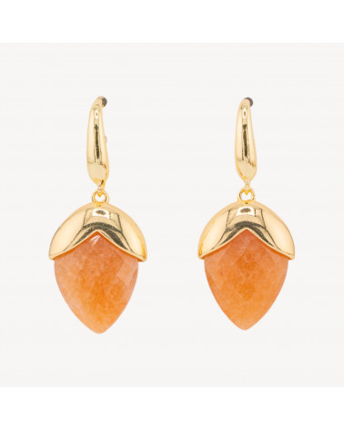 Orecchini A Monachella Di Bronzo Con Pietre Dure Sfaccettate Forma Goccia 18x45mm Dorato Eosite-ORECCHINI MADE WITH STYLE | Worldofjewel.com