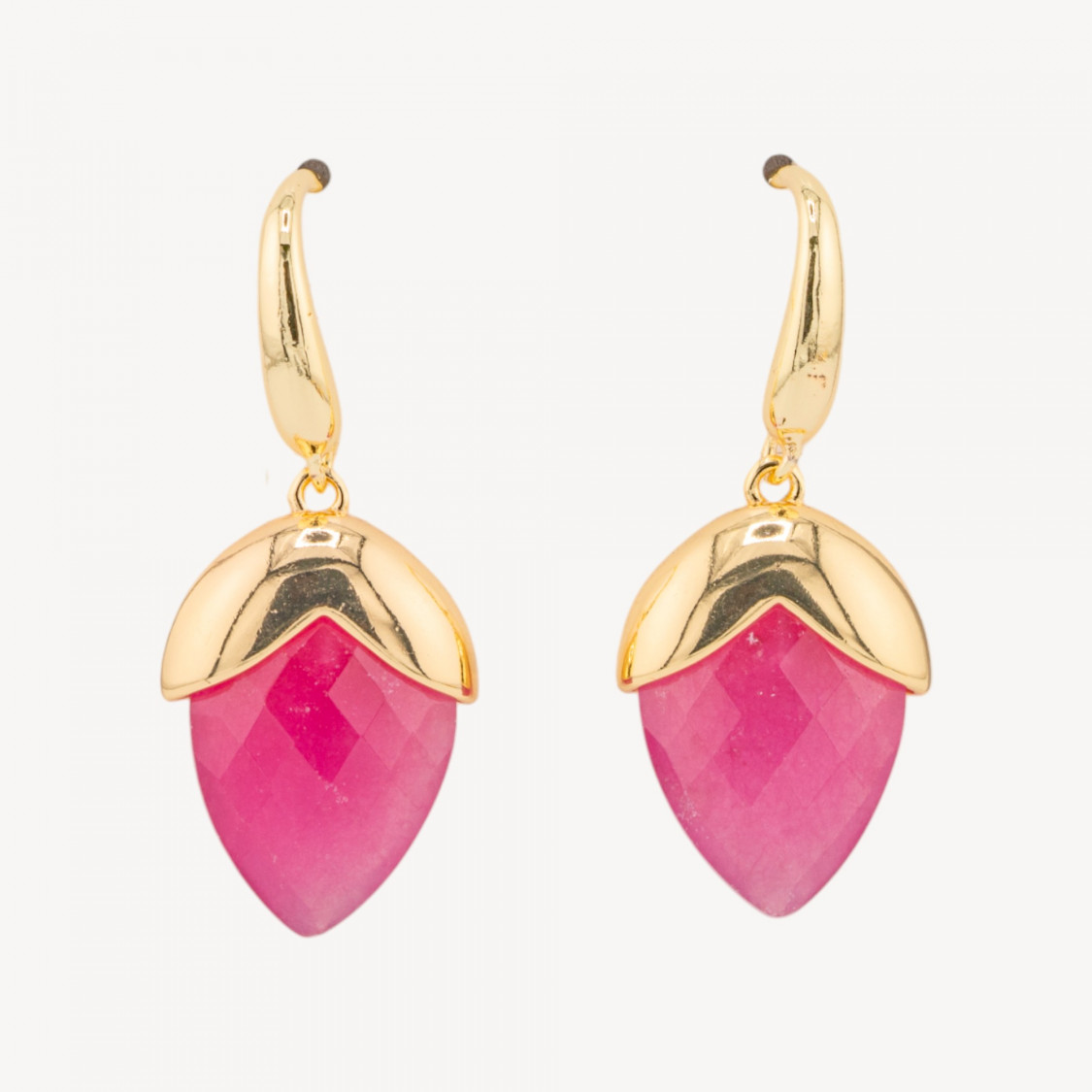 Orecchini A Monachella Di Bronzo Con Pietre Dure Sfaccettate Forma Goccia 18x45mm Dorato Giada Ruby-ORECCHINI MADE WITH STYLE | Worldofjewel.com