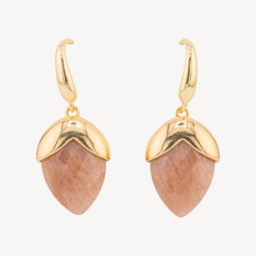 Pendientes de bronce con cierre de palanca y piedras preciosas facetadas en forma de gota, 18 x 45 mm, chapados en oro, piedra l