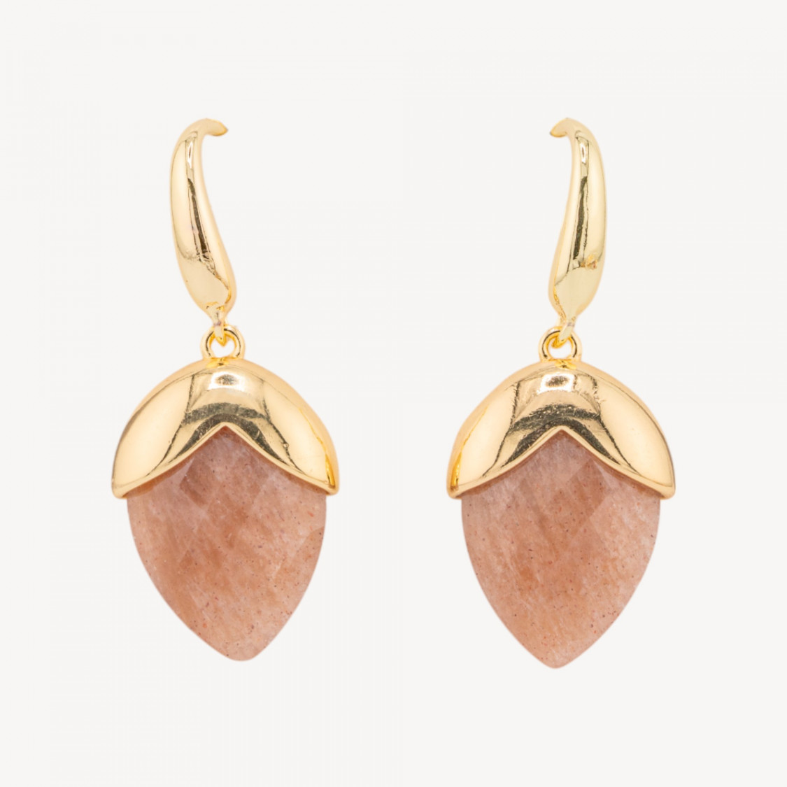 Orecchini A Monachella Di Bronzo Con Pietre Dure Sfaccettate Forma Goccia 18x45mm Dorato Pietra Di Luna Rosa-ORECCHINI MADE WITH STYLE | Worldofjewel.com