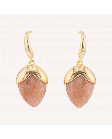 Orecchini A Monachella Di Bronzo Con Pietre Dure Sfaccettate Forma Goccia 18x45mm Dorato Pietra Di Luna Rosa-ORECCHINI MADE WITH STYLE | Worldofjewel.com