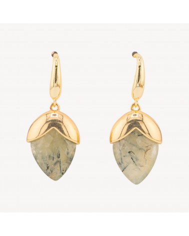 Orecchini A Monachella Di Bronzo Con Pietre Dure Sfaccettate Forma Goccia 18x45mm Dorato Prenite-ORECCHINI MADE WITH STYLE | Worldofjewel.com