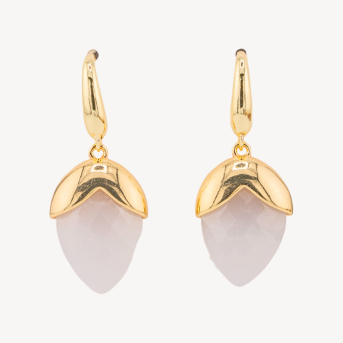 Pendientes de bronce con cierre de palanca y piedras preciosas facetadas en forma de gota de cuarzo bañado en oro de 18 x 45 mm.