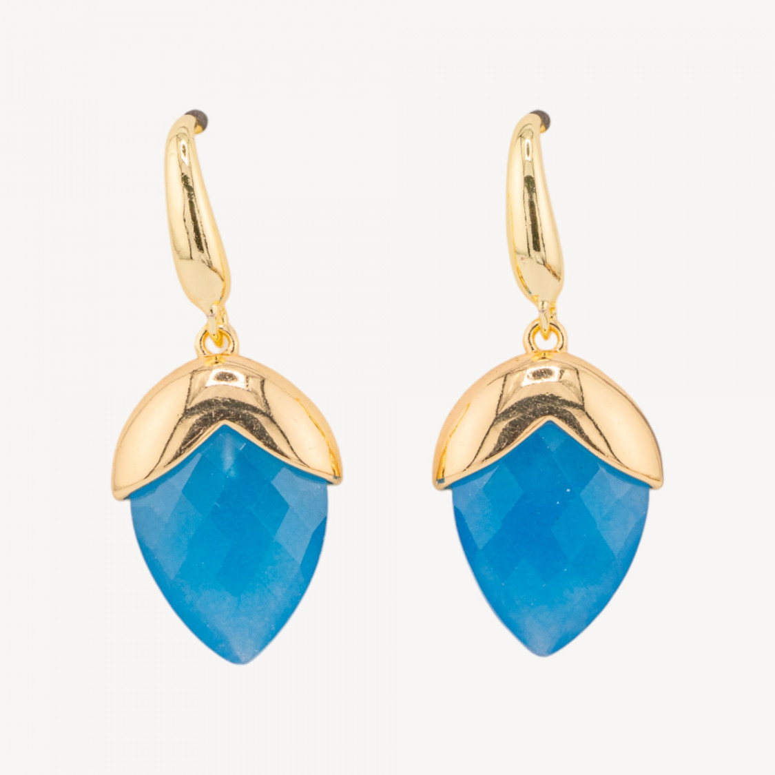 Boucles d'oreilles à levier en bronze avec pierres précieuses facettées en forme de goutte (18 x 45 mm), plaquées or, quartz ble-BOUCLES D'OREILLES CONÇUES AVEC STYLE | Worldofjewel.com