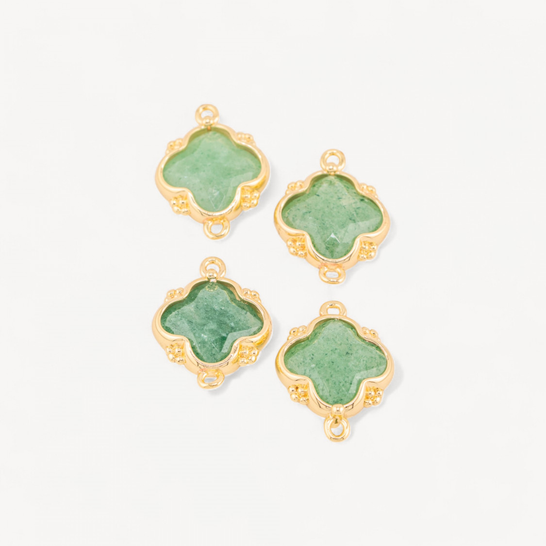 Connettore Componente Di Pietre Dure Incastonate Con Bronzo Quadrifoglio 2 Anellini 15x20mm 6pz Dorato Avventurina Verde-LINKS PIETRE NATURALI COLLEZIONE LITHOS | Worldofjewel.com