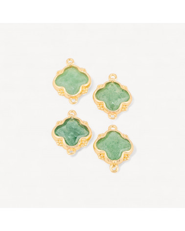 Connettore Componente Di Pietre Dure Incastonate Con Bronzo Quadrifoglio 2 Anellini 15x20mm 6pz Dorato Avventurina Verde-LINKS PIETRE NATURALI COLLEZIONE LITHOS | Worldofjewel.com