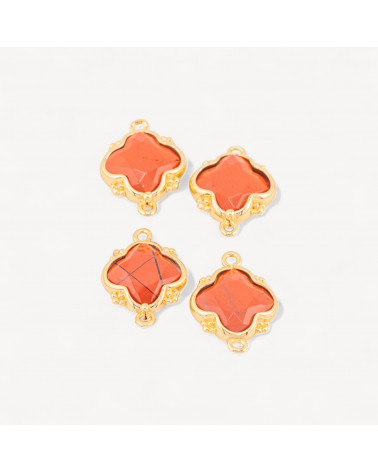 Connettore Componente Di Pietre Dure Incastonate Con Bronzo Quadrifoglio 2 Anellini 15x20mm 6pz Dorato Diaspro Rosso-LINKS PIETRE NATURALI COLLEZIONE LITHOS | Worldofjewel.com