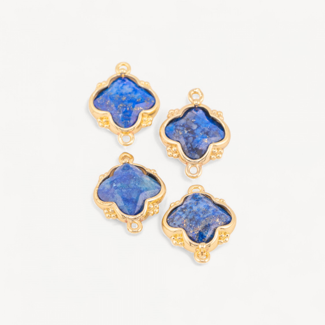 Connettore Componente Di Pietre Dure Incastonate Con Bronzo Quadrifoglio 2 Anellini 15x20mm 6pz Dorato Lapislazzuli-LINKS PIETRE NATURALI COLLEZIONE LITHOS | Worldofjewel.com