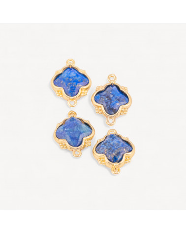 Connettore Componente Di Pietre Dure Incastonate Con Bronzo Quadrifoglio 2 Anellini 15x20mm 6pz Dorato Lapislazzuli-LINKS PIETRE NATURALI COLLEZIONE LITHOS | Worldofjewel.com
