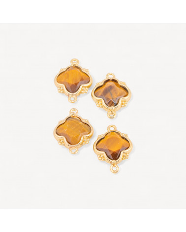 Connettore Componente Di Pietre Dure Incastonate Con Bronzo Quadrifoglio 2 Anellini 15x20mm 6pz Dorato Occhio Di Tigre-LINKS PIETRE NATURALI COLLEZIONE LITHOS | Worldofjewel.com