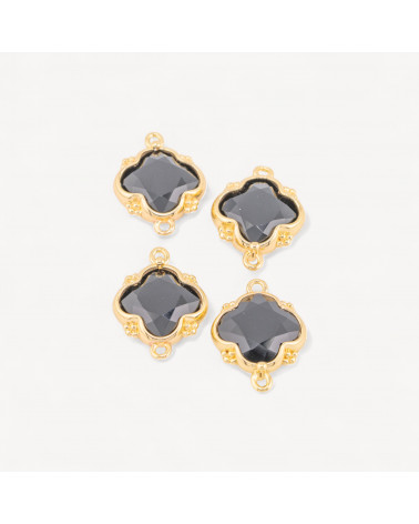 Connettore Componente Di Pietre Dure Incastonate Con Bronzo Quadrifoglio 2 Anellini 15x20mm 6pz Dorato Onice-LINKS PIETRE NATURALI COLLEZIONE LITHOS | Worldofjewel.com