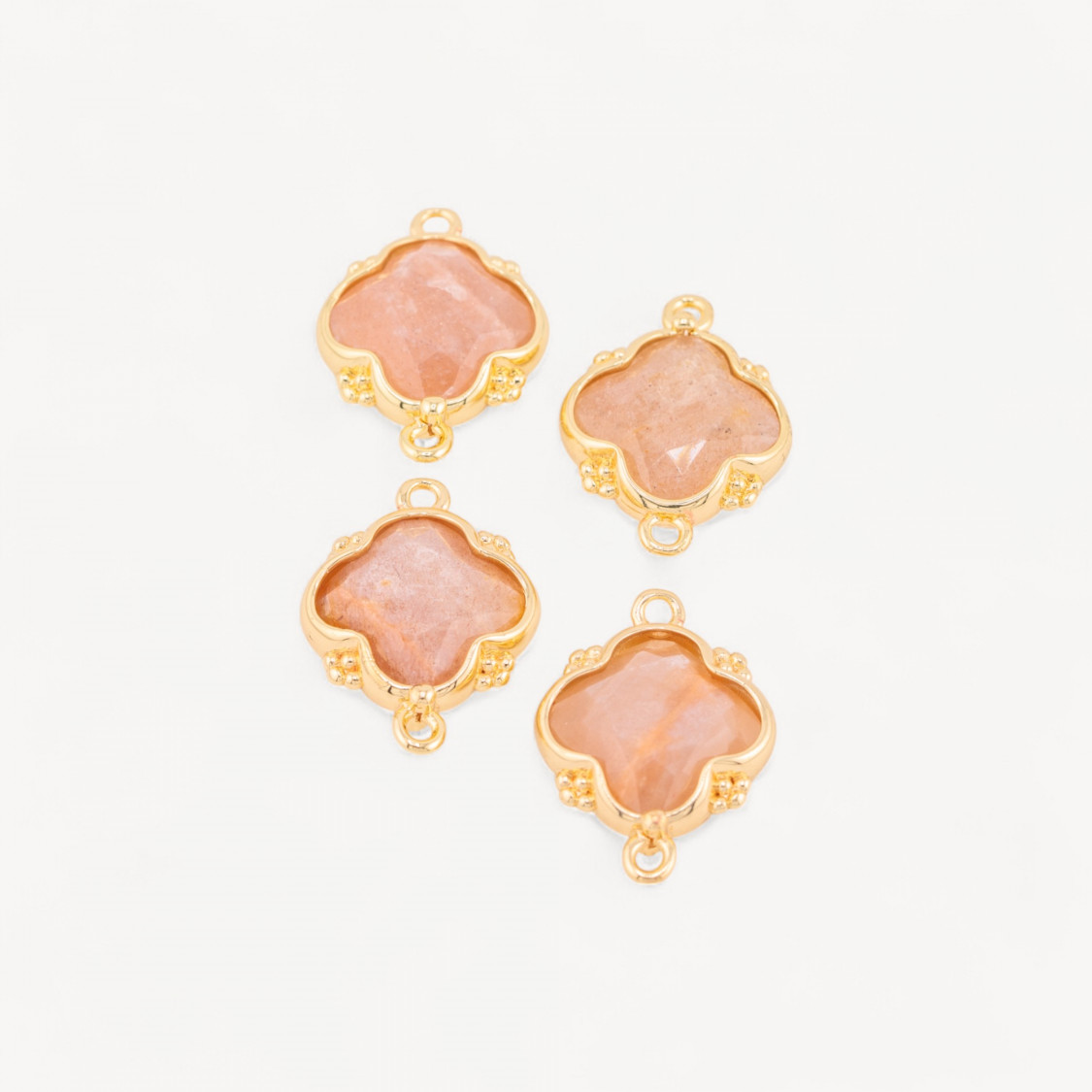 Connettore Componente Di Pietre Dure Incastonate Con Bronzo Quadrifoglio 2 Anellini 15x20mm 6pz Dorato Pietra Di Luna Rosa-LINKS PIETRE NATURALI COLLEZIONE LITHOS | Worldofjewel.com