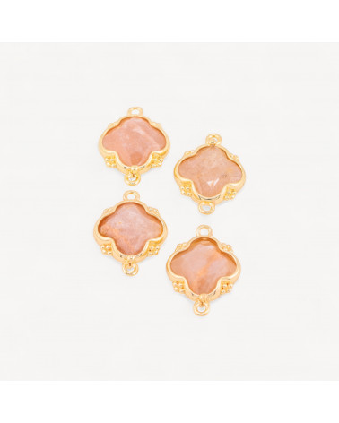 Connettore Componente Di Pietre Dure Incastonate Con Bronzo Quadrifoglio 2 Anellini 15x20mm 6pz Dorato Pietra Di Luna Rosa-LINKS PIETRE NATURALI COLLEZIONE LITHOS | Worldofjewel.com