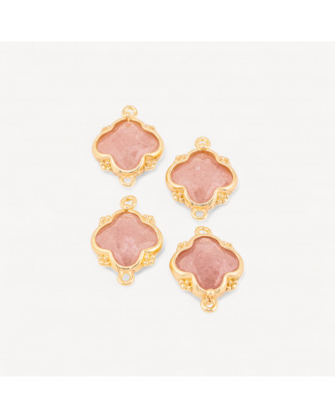 Connettore Componente Di Pietre Dure Incastonate Con Bronzo Quadrifoglio 2 Anellini 15x20mm 6pz Dorato Quarzo Fragola-LINKS PIETRE NATURALI COLLEZIONE LITHOS | Worldofjewel.com