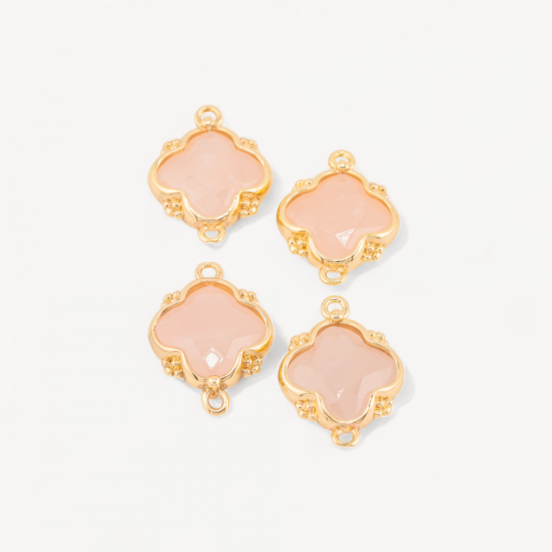 Connettore Componente Di Pietre Dure Incastonate Con Bronzo Quadrifoglio 2 Anellini 15x20mm 6pz Dorato Quarzo Rosa-LINKS PIETRE NATURALI COLLEZIONE LITHOS | Worldofjewel.com