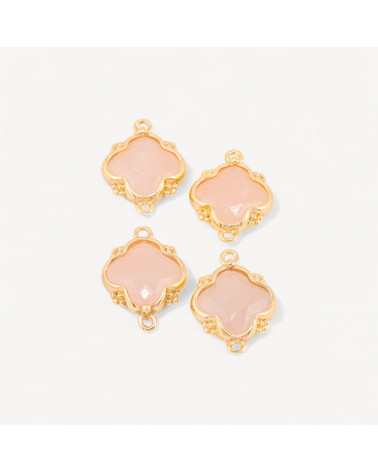 Connettore Componente Di Pietre Dure Incastonate Con Bronzo Quadrifoglio 2 Anellini 15x20mm 6pz Dorato Quarzo Rosa-LINKS PIETRE NATURALI COLLEZIONE LITHOS | Worldofjewel.com