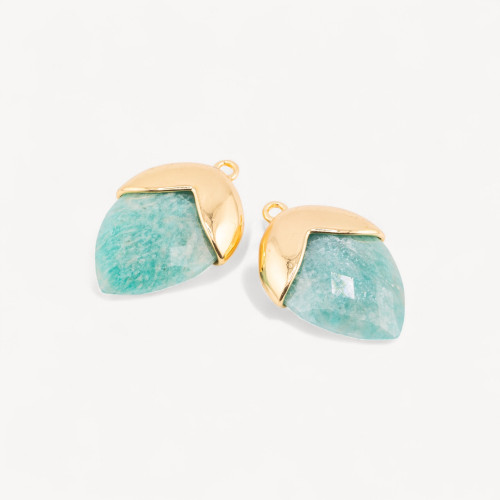 Pendant Component of Hard Stones Set with Bronze Acorn 1 Ring 18x28mm 4pcs Golden Amazonite