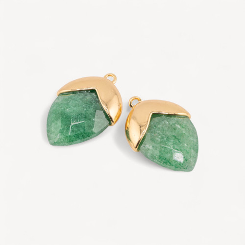 Pendant Component of Hard Stones Set with Bronze Acorn 1 Ring 18x28mm 4pcs Gold Green Aventurine