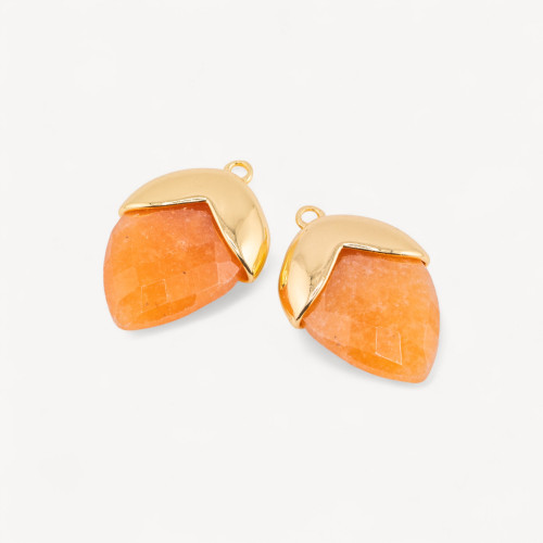 Pendant Component of Hard Stones Set with Bronze Acorn 1 Ring 18x28mm 4pcs Gold Plated Eosite