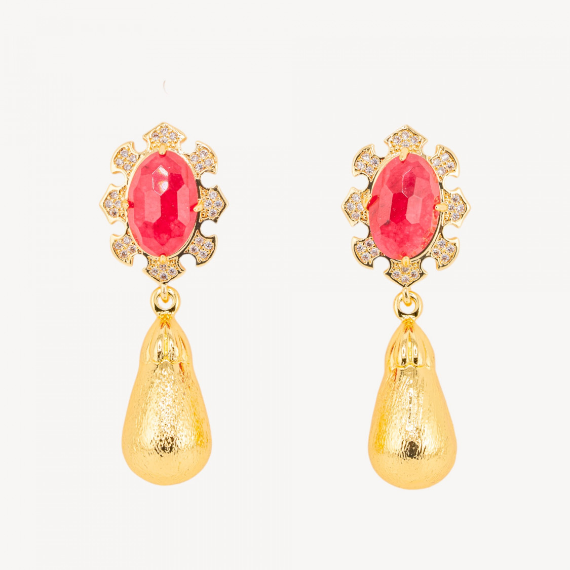 Orecchini Bijoux In Bronzo Con Pietre Dure Incastonate E Gocce Dorate Giada Rossa-ORECCHINI MADE WITH STYLE | Worldofjewel.com