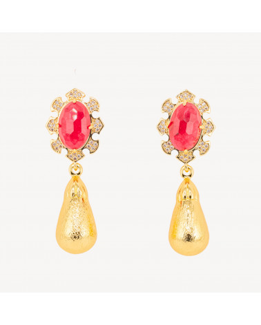 Orecchini Bijoux In Bronzo Con Pietre Dure Incastonate E Gocce Dorate Giada Rossa-ORECCHINI MADE WITH STYLE | Worldofjewel.com